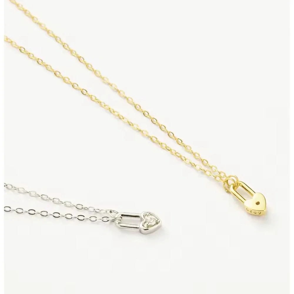 NEW White Gold Filled‎ Heart Lock Diamond Simulate Pendant Necklace